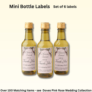 Bottle Labels, Pink Roses & Doves  Wine Label