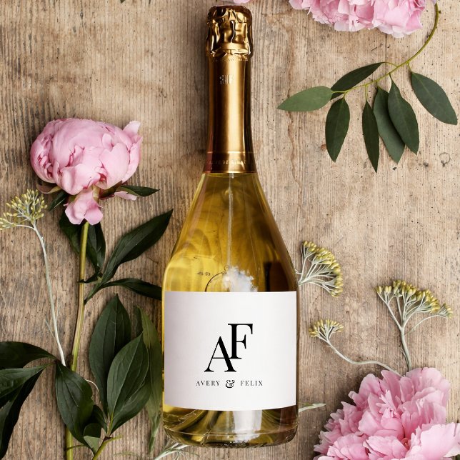 Bottle Labels Wedding | Monogram Champagne Label (Personalized wedding bottle labels for favors, showers, receptions, and welcome drinks)
