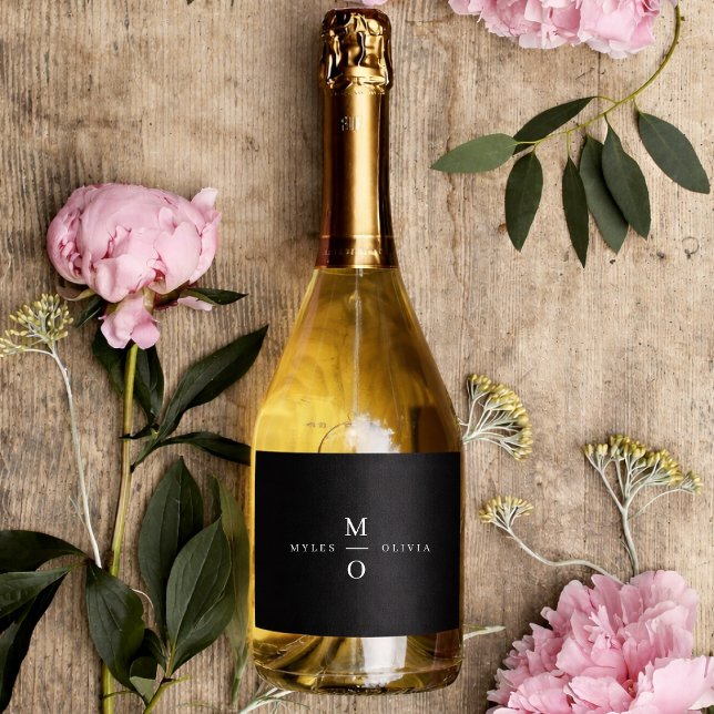 Bottle Labels Wedding | Monogram Champagne Label (Personalized wedding bottle labels for favors, showers, receptions, and welcome drinks)