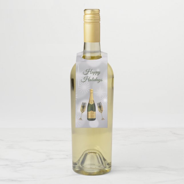 Bottle of Champagne and Glasses Hanger Tag (On Bottle)