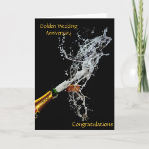 Bottle of Champagne Golden Wedding Anniversary Card