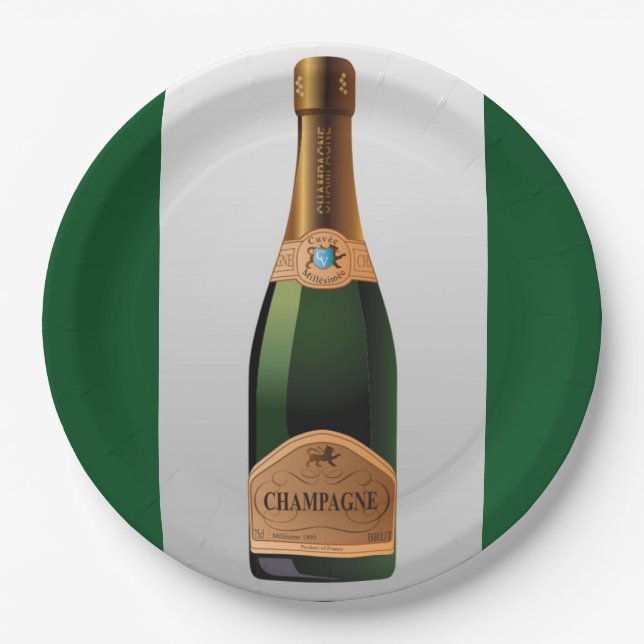BOTTLE OF CHAMPAGNE PAPER PLATES (Front)