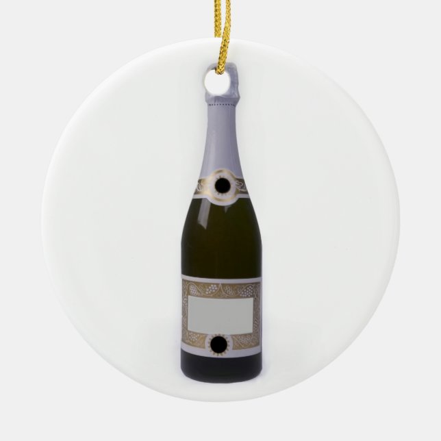 Bottle of Champagne with blank label Ceramic Ornament (Front)