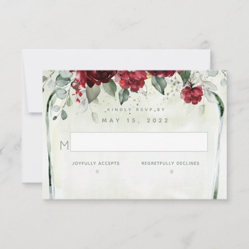 Bottle Of Peonies Wedding No Meal Choice RSVP Card