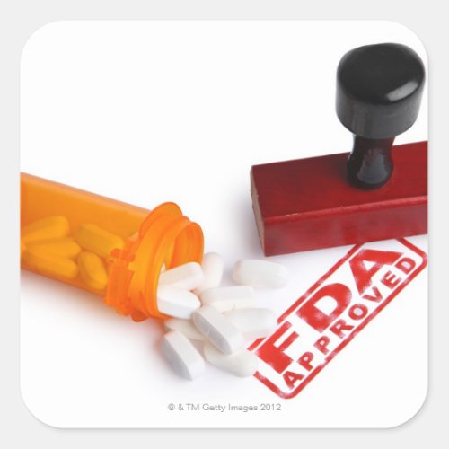 Bottle of Pills and a FDA APPROVED rubber stamp Square Sticker