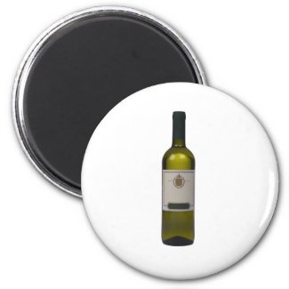 Bottle of quality wine with blank label 2 inch round magnet