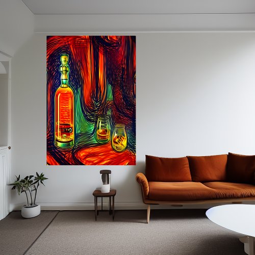Bottle of whiskey and two glass  AI Art  Poster