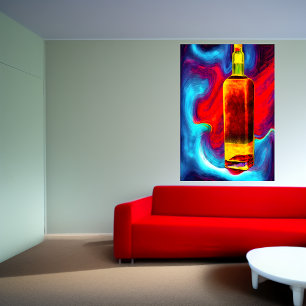 Bottle of whiskey, colorful background AI Art Poster