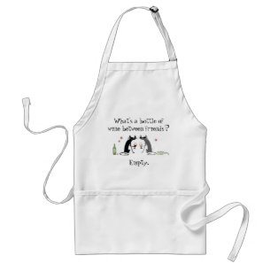 Bottle of Wine Between Friends Funny Cat Adult Apron