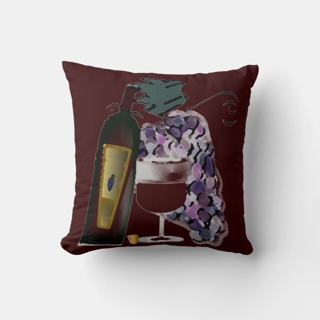 Bottle of Wine n Grapes Throw Pillow (Front)