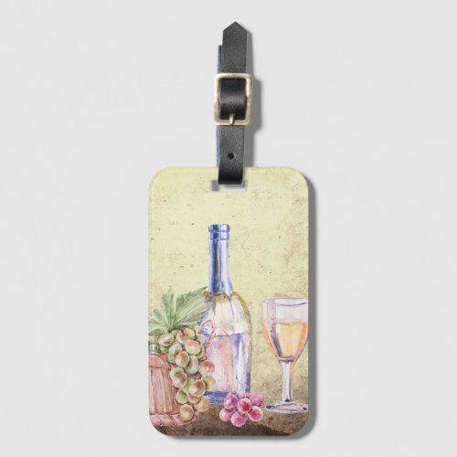 Bottle of Wine Wineglass Grapes Vineyard Winery Luggage Tag