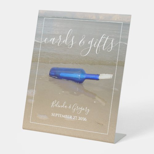 Bottle On Beach Sand Wedding Cards  Gifts Pedestal Sign