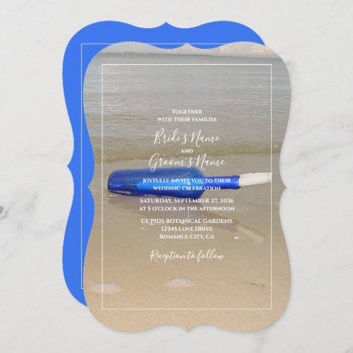 Bottle On Beach Sand Wedding Invitation