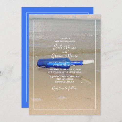 Bottle On Beach Sand Wedding Invitation