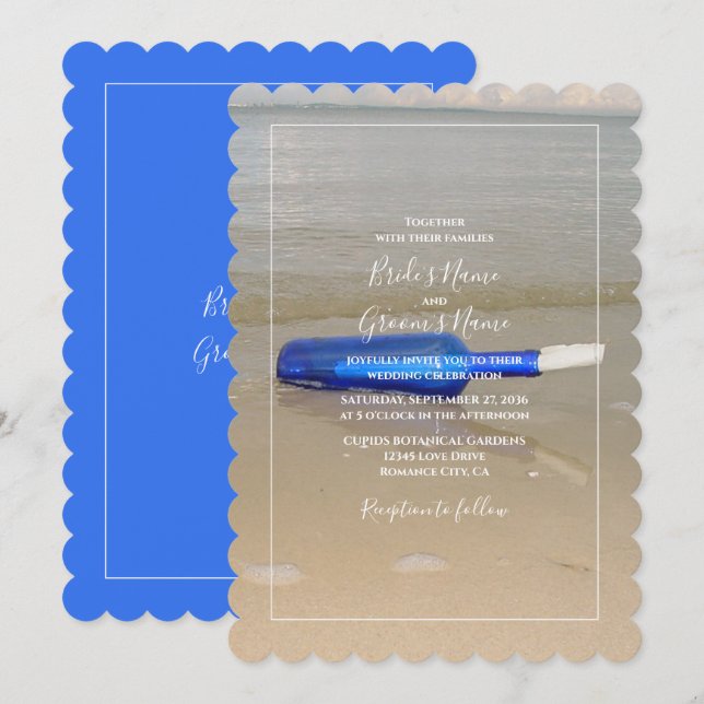Bottle On Beach Sand Wedding Invitation (Front/Back)
