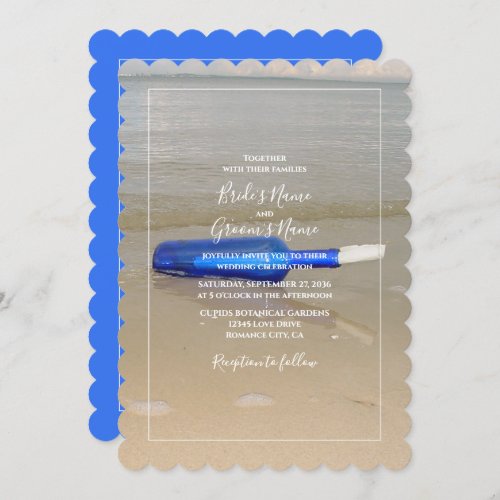 Bottle On Beach Sand Wedding Invitation