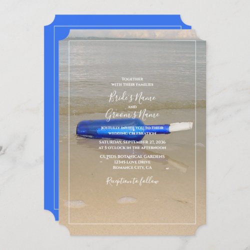 Bottle On Beach Sand Wedding Invitation