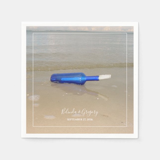 Bottle On Beach Sand Wedding Napkins (Front)