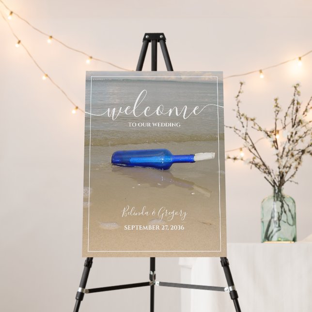 Bottle On Beach Sand Wedding Welcome Sign (In Situ (Stand))
