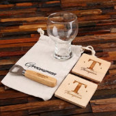 Bottle Opener Gift Set w/ Monogram Wooden Coaster (Front)