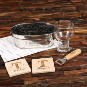 Bottle Opener Gift Set w/ Monogram Wooden Coaster (Front)