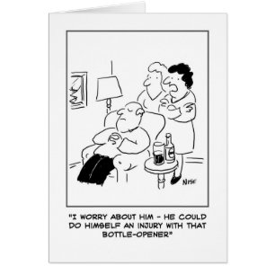 Bottle opener injury cartoon cards