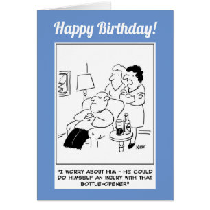 Bottle opener injury cartoon cards