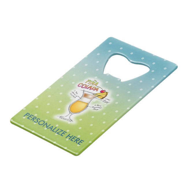 BOTTLE OPENER - PINA COLADA RECIPE COCKTAIL ART (Front Angled)