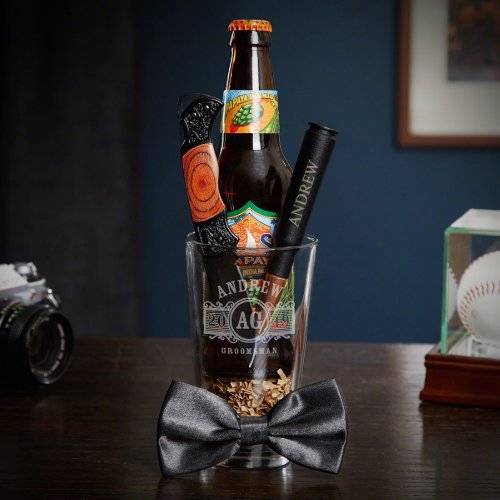 Bottle Opener Set With Marquee Monogram Beer Glass