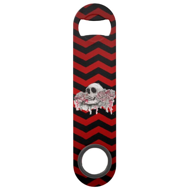 Bottle Opener skull Rose goth Chevron red and blac (Front)
