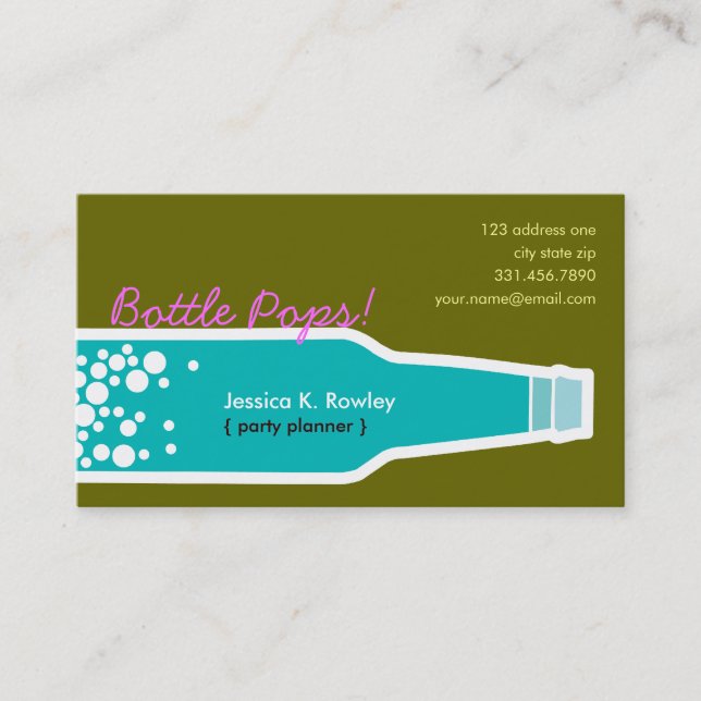 Bottle Pops Blue Fun Custom Profile Business Card (Front)