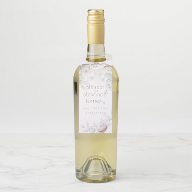 Bottle Tags | Elegant Alabaster Peonies (On Bottle)