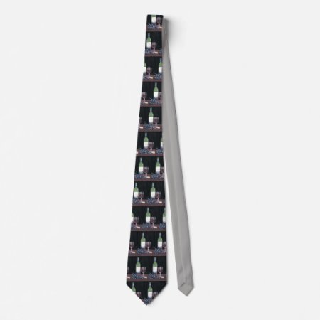 Bottle Wine And Grapes Tie