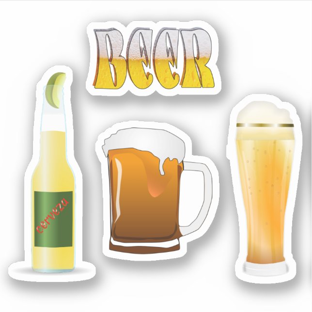 Bottled Beer, Beer Mug, I Love Beer Sticker (Front)