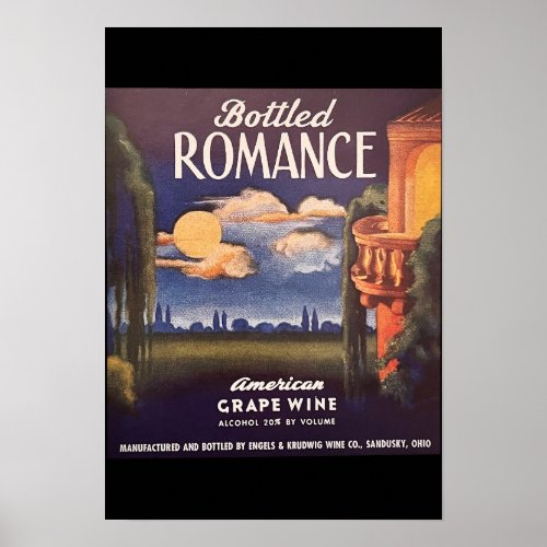 Bottled Romance Grape Wine Vintage Cover Design Poster