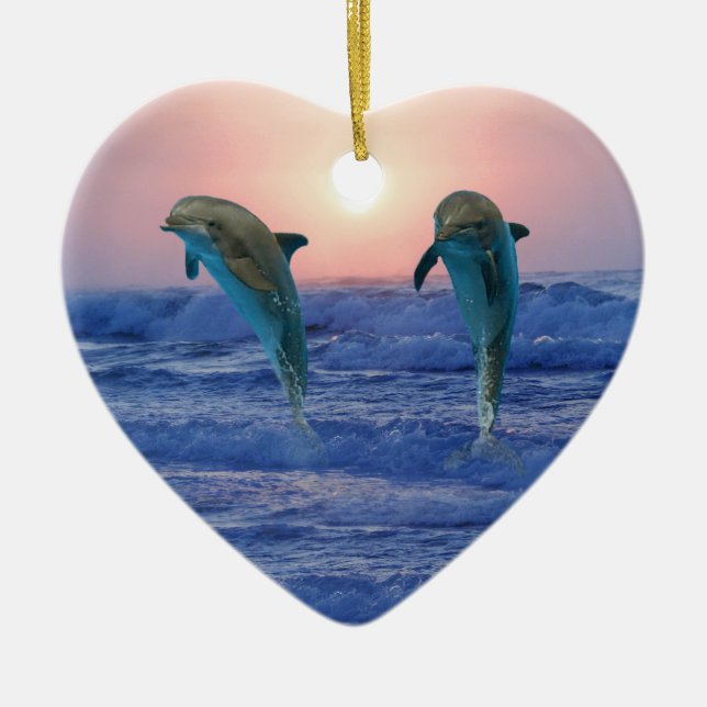 Bottlenose Dolphin at Sunrise Ceramic Ornament (Front)
