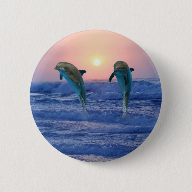 Bottlenose Dolphin at Sunrise Pinback Button (Front)