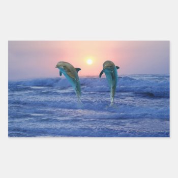 Bottlenose Dolphin At Sunrise Rectangular Sticker by laureenr at Zazzle