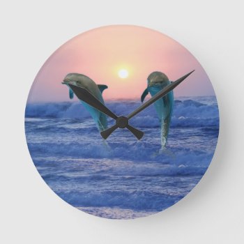 Bottlenose Dolphin At Sunrise Round Clock by laureenr at Zazzle