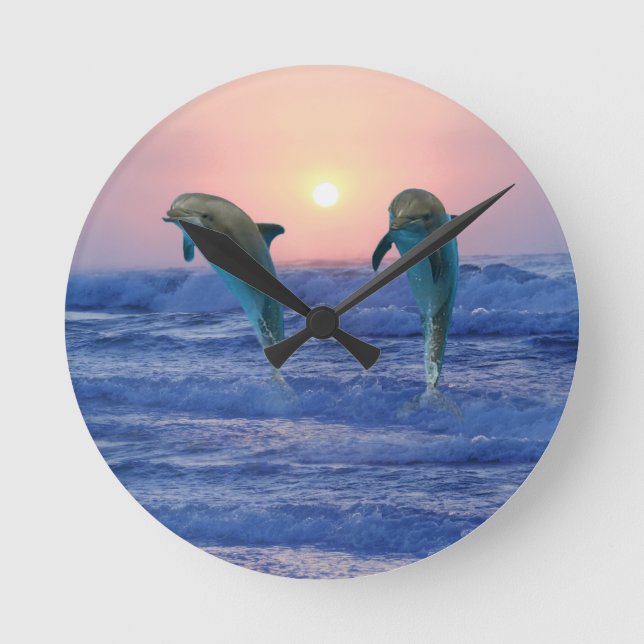 Bottlenose Dolphin at Sunrise Round Clock (Front)