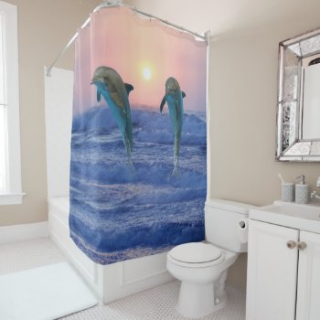 Bottlenose Dolphin At Sunrise Shower Curtain by laureenr at Zazzle