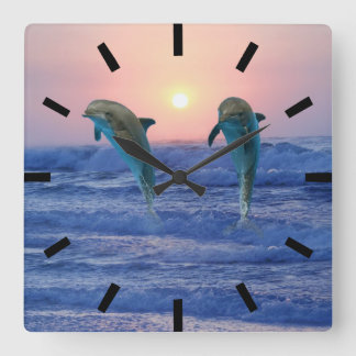Bottlenose Dolphin at Sunrise Square Wall Clock