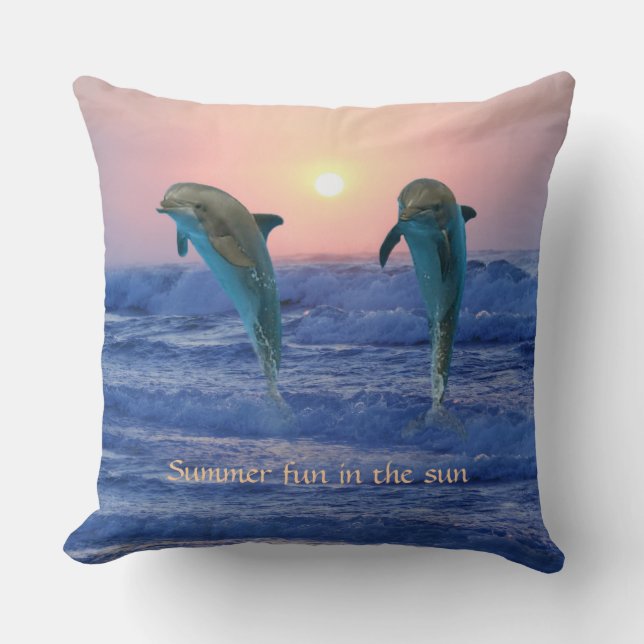 Bottlenose Dolphin at Sunrise Throw Pillow (Front)