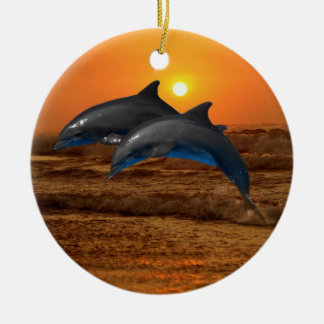 Bottlenose Dolphin at Sunset Ceramic Ornament