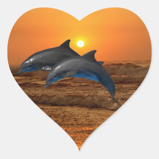 Bottlenose Dolphin At Sunset Heart Sticker Zazzle Com