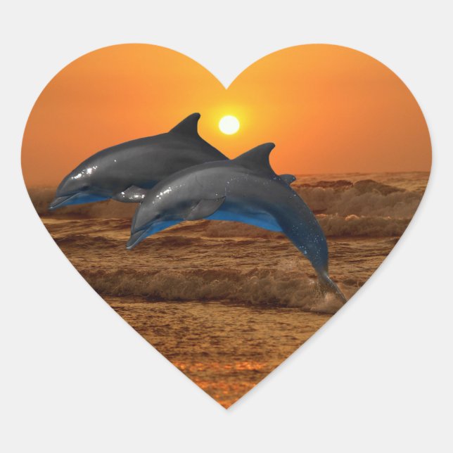 Bottlenose Dolphin at Sunset Heart Sticker (Front)