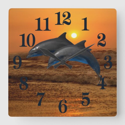 Bottlenose Dolphin at Sunset Square Wall Clock