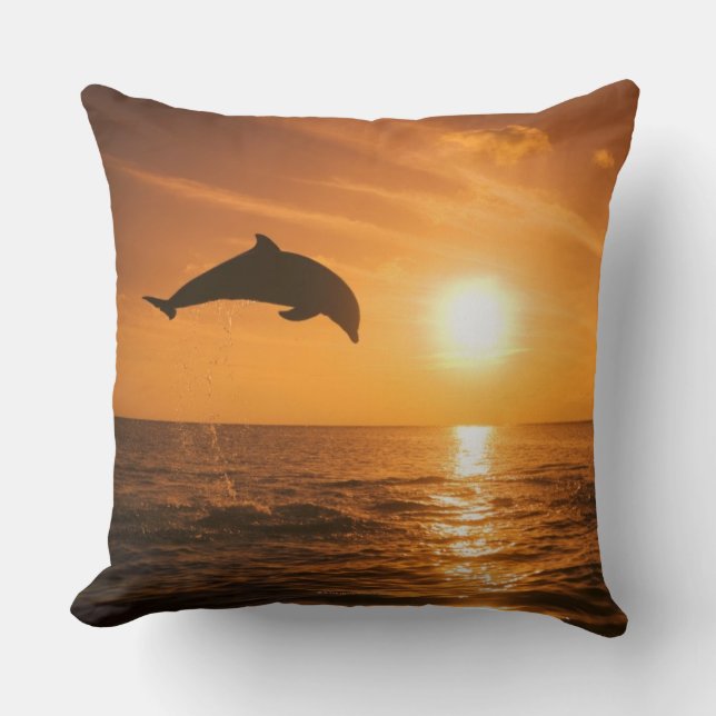 Bottlenose Dolphin jumping Throw Pillow (Front)