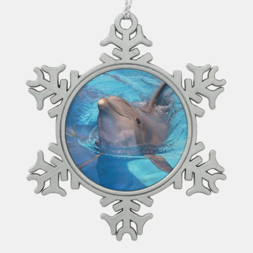 Bottlenose dolphin swimming snowflake pewter christmas ornament