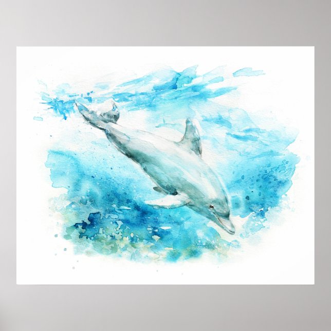Bottlenose Dolphin Watercolor Painting Poster (Front)